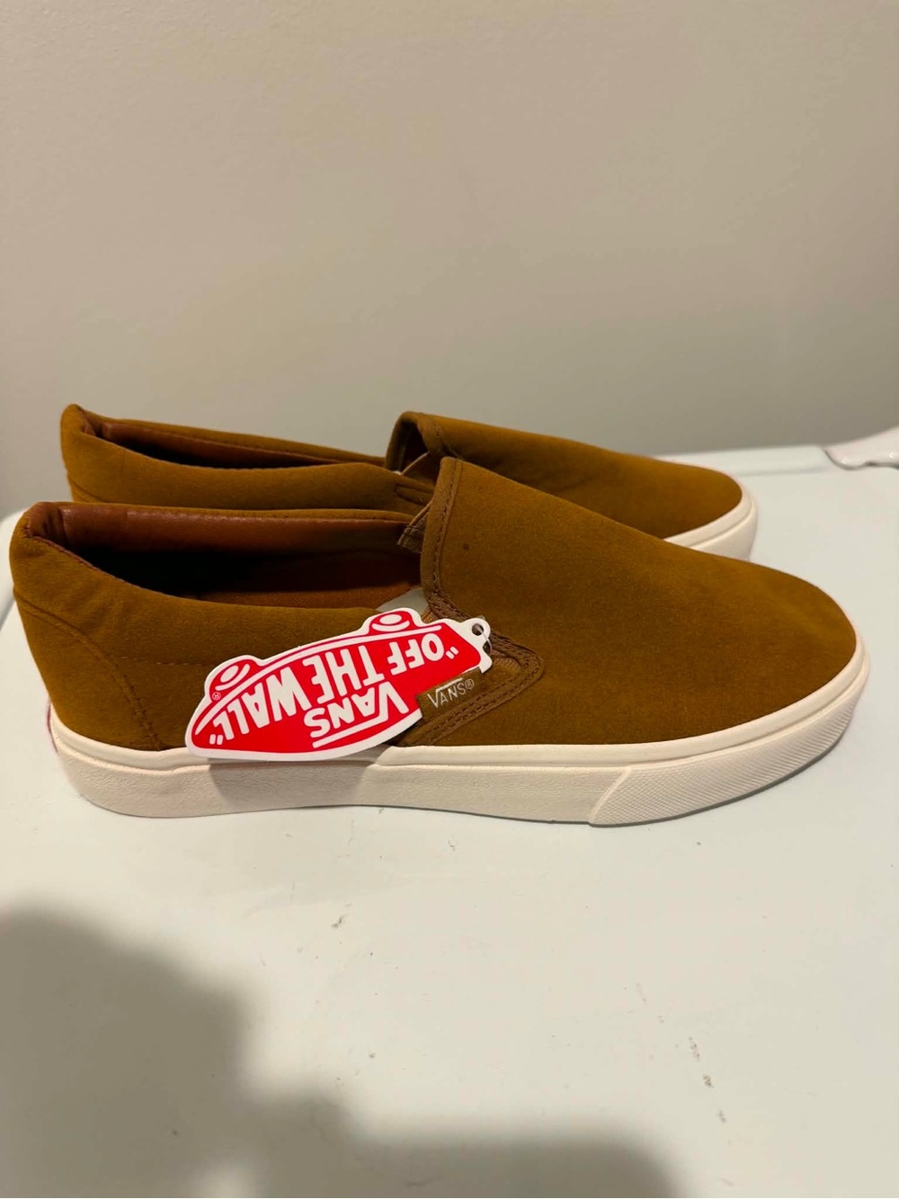 Vans Slip-On Sneakers in Rust Brown and White